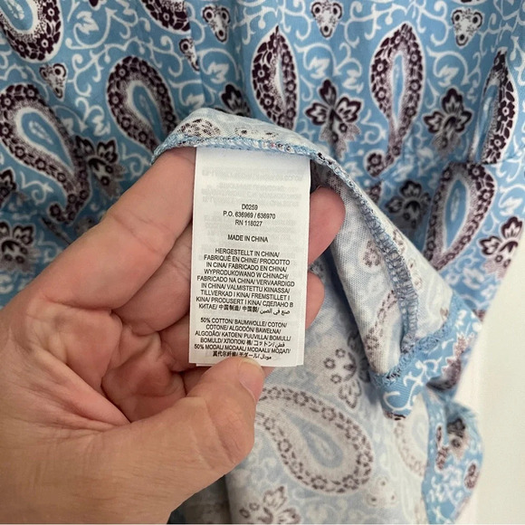 Boden Paisley Cap Sleeve Blue Dress V Neck Button Flippy Jersey - Picture 4 of 5